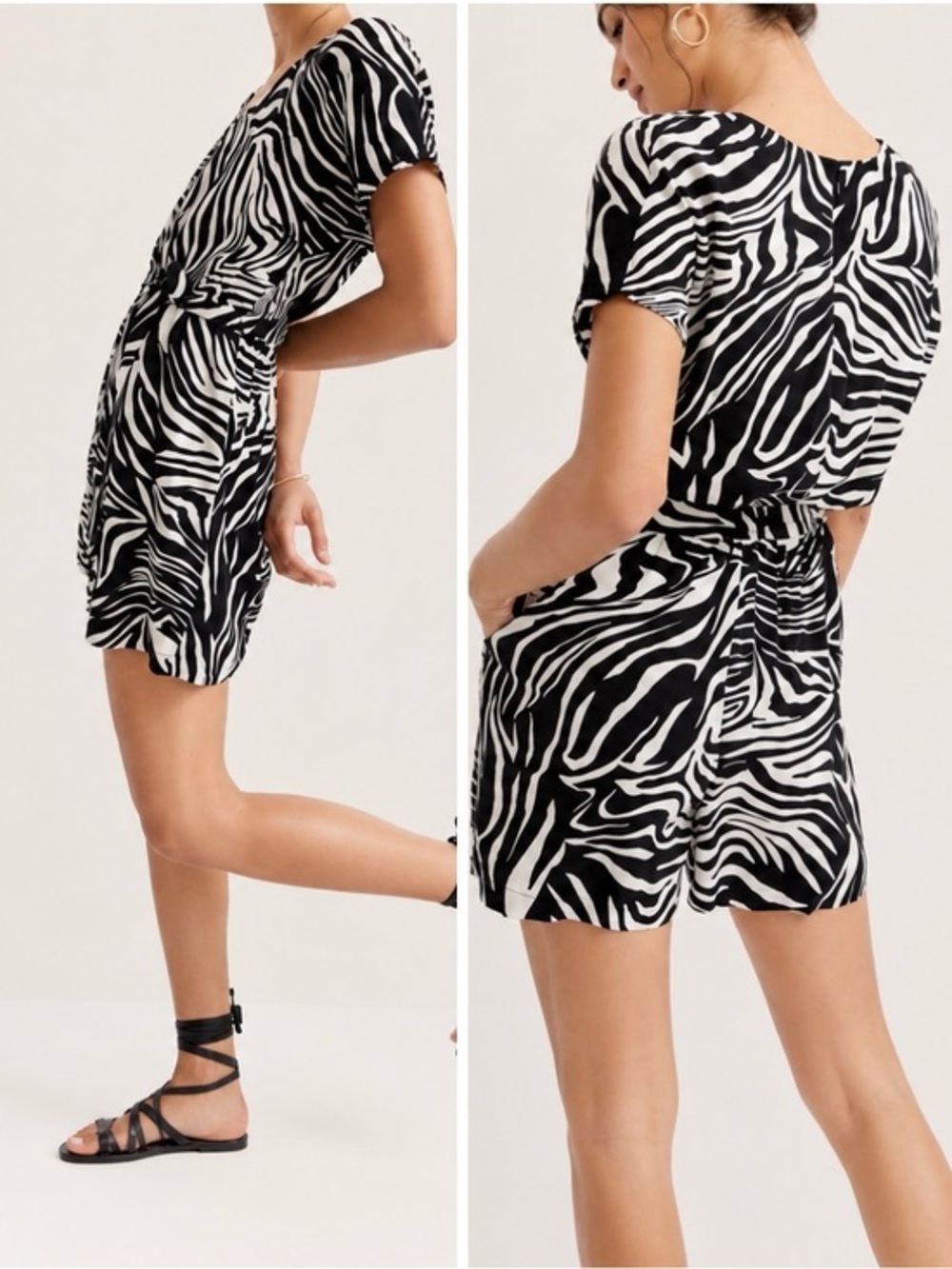 Anthropologie Corey Lynn Calter Zebra Print V-Neck Tie Waist Romper